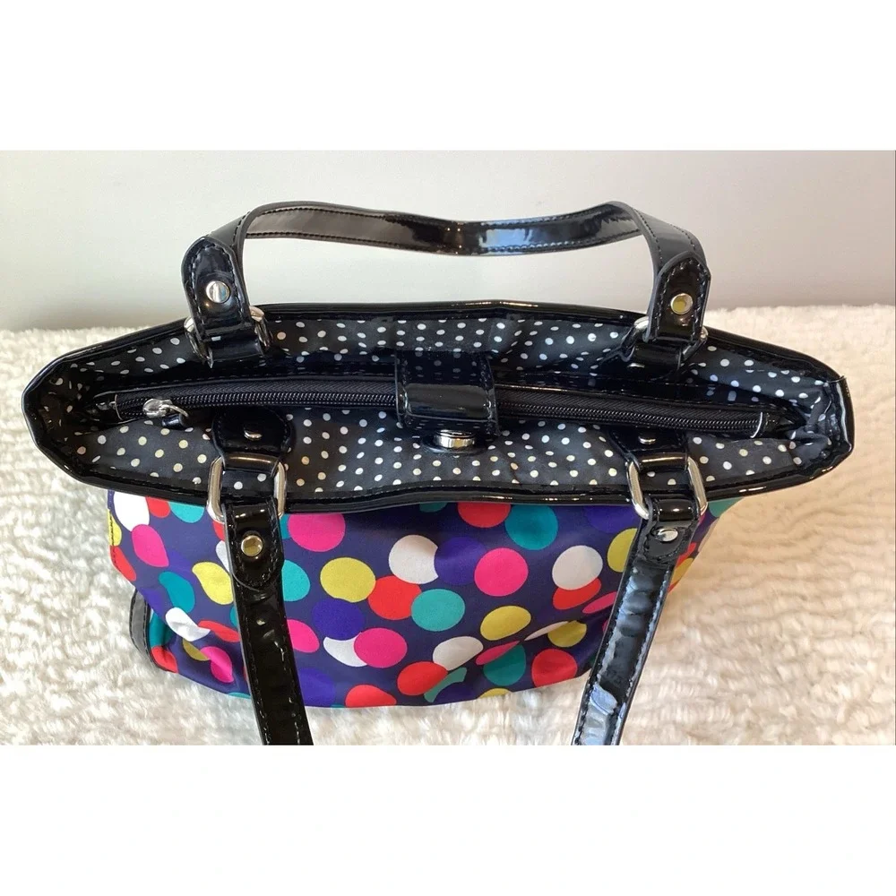 LULU By LULU GUINESS Purse Blue Pink Gray Polka Dot Satchel Shoulder Bag Patent